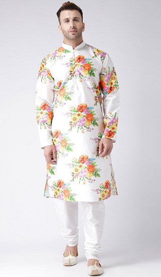 Valkoinen silkkipainettu Kurta -pyjama