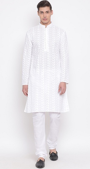 Suunnittelija valkoinen Chikankari Kurta Pyjama