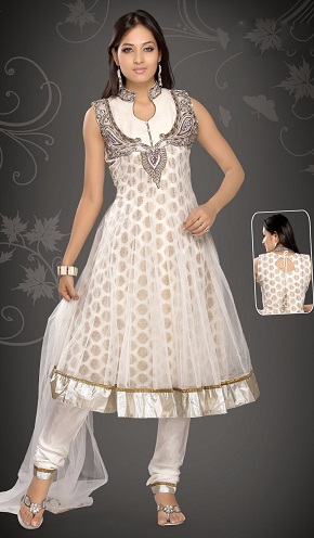 White Brocade Net Salwar Suit