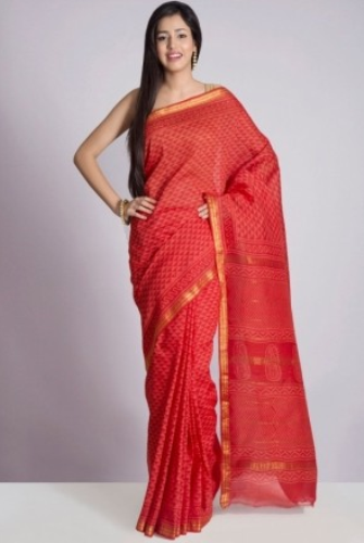 Red Maheshwari Tussar Silk Saree
