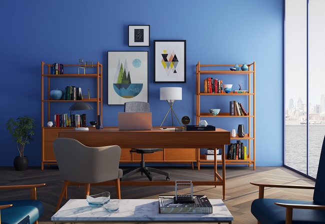 Μπλε ιδέες γραφείου σπιτιού
