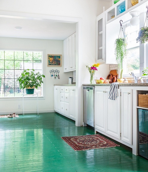 Vihreät keittiön lattialaatat