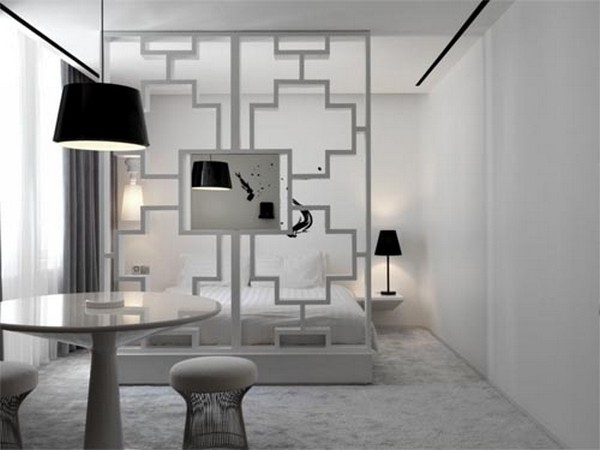Deco skiljevägg modernt designer sovrum i svart och vitt