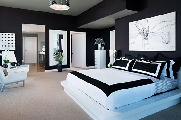 minimalistisk stil modernt designer sovrum i svart och vitt