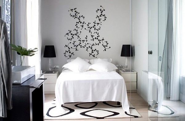 blomma väggdekor moderna sovrumsdesigner i svart och vitt