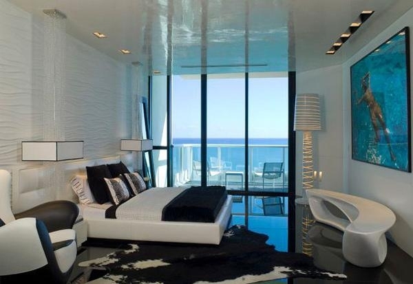 havsutsikt modernt designer sovrum i svart och vitt