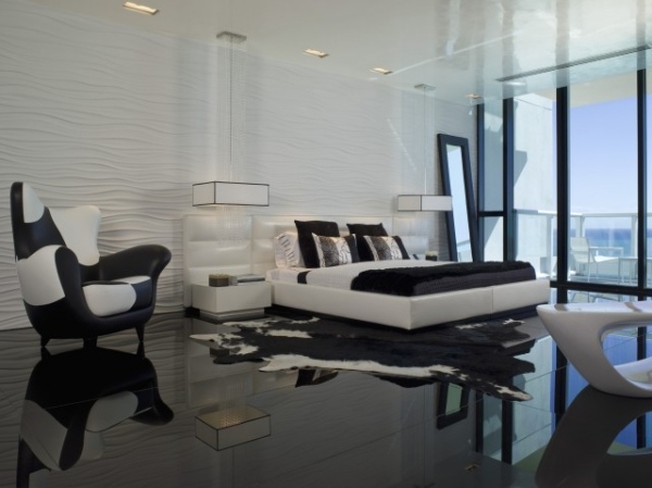 glanzboden kuhfel modernt designer sovrum i svart och vitt