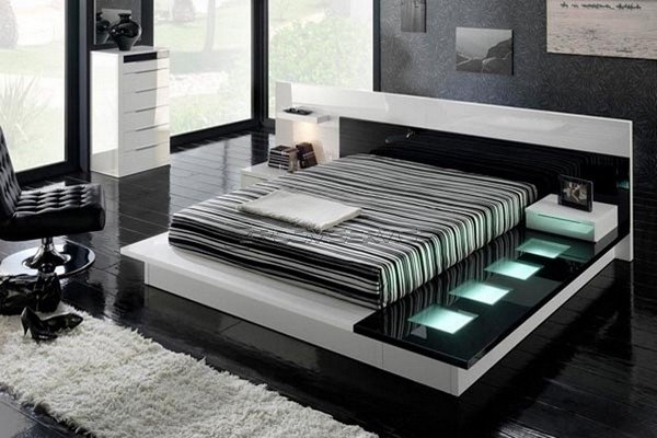 inbyggda lampor modernt designer sovrum i svart och vitt