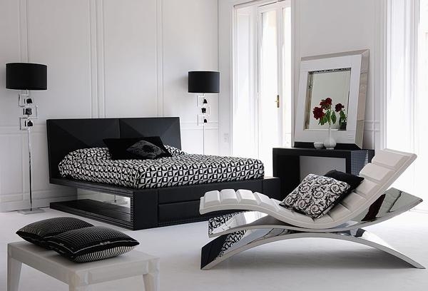 geometriska mönster modernt designer sovrum i svart och vitt