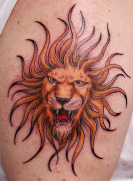 Sun Lion Face Tattoo Design reiteen