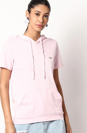Ροζ βαμβακερό πουκάμισο με κουκούλα