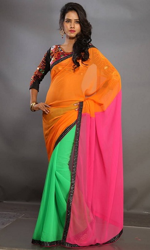 Color Block Georgette Plain Saree