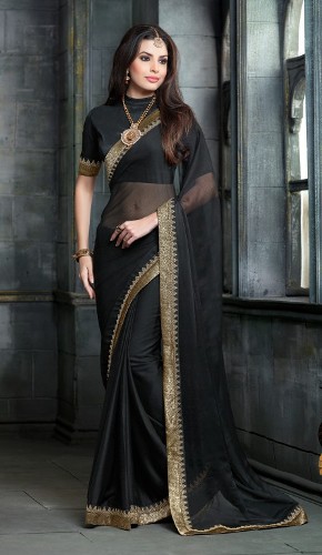 Plain Saris-Plain Black Sari 2