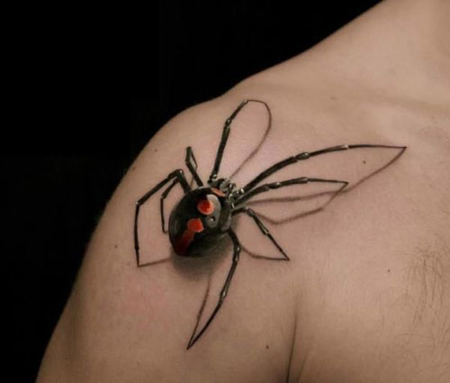 3d hämähäkki tatuointi olkapäällä