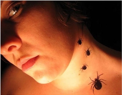 Määrä hämähäkkejä tatuointi kaulassa