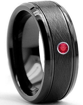 Δαχτυλίδι γαμήλιου συγκροτήματος βολφραμίου με Stone Ruby
