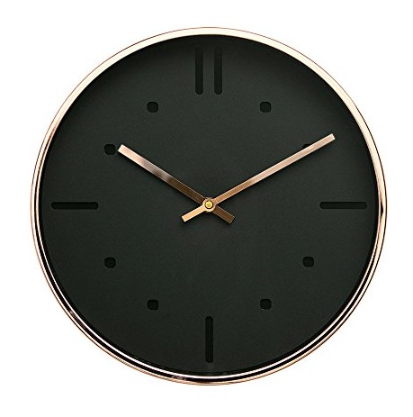 Σκανδιναβικό μαύρο και ροζ χρυσό μοντέρνο στρογγυλό ρολόι τοίχου