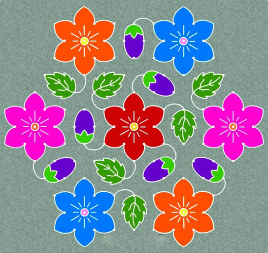 Rangoli Kolam με λουλούδια