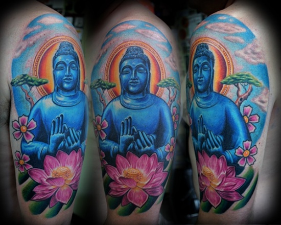 Μπλε τατουάζ μανίκι του Βούδα