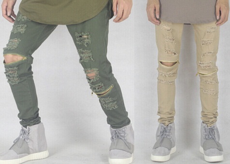 Sand Color Ripped Skinny Jeans for Men