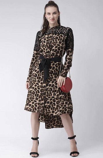 Leopard Print Midi Πουκάμισο φόρεμα