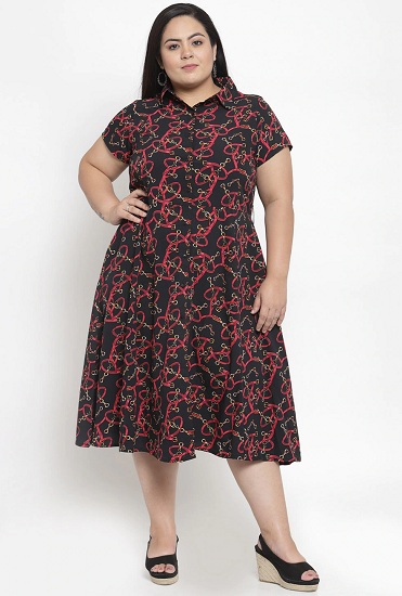 Plus Size Εκτυπωμένο Πουκάμισο Φόρεμα