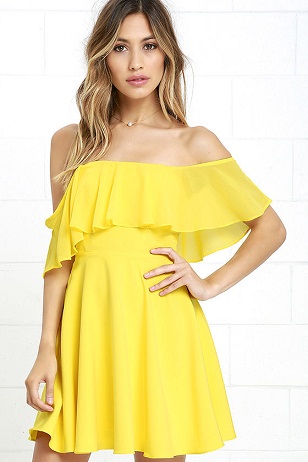 Κίτρινο φόρεμα εκτός ώμου