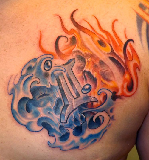Tulipalo ja vesi Gemini Tattoo -mallit
