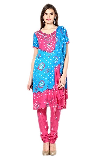 Vaaleanpunainen Bandhani Salwar -puku