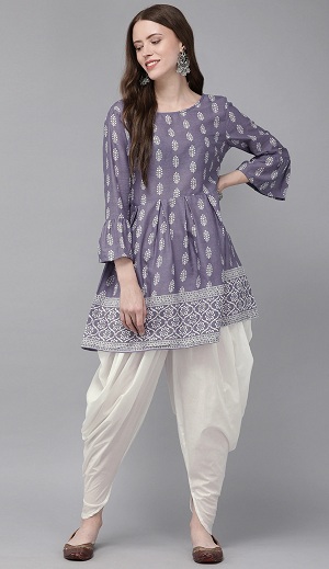 Purple Short Kurta με Dhoti