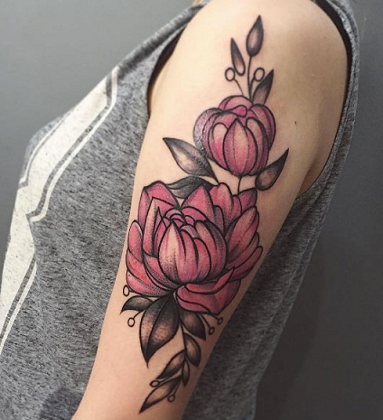 Τατουάζ ροζ παιώνια ροζ τριαντάφυλλο