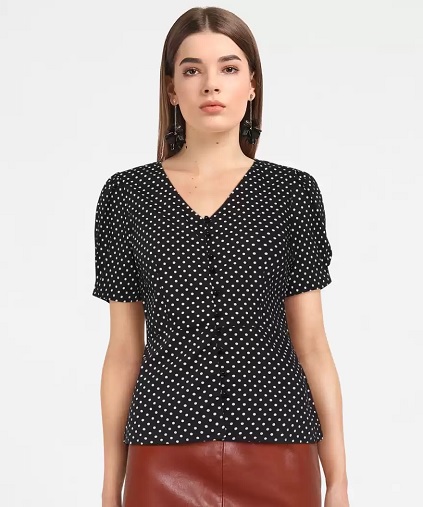 Polka Dot κοντομάνικο πουκάμισο για γυναίκες