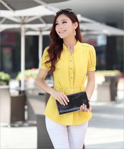 Κοντό μανίκι κίτρινο πουκάμισο για κορίτσια