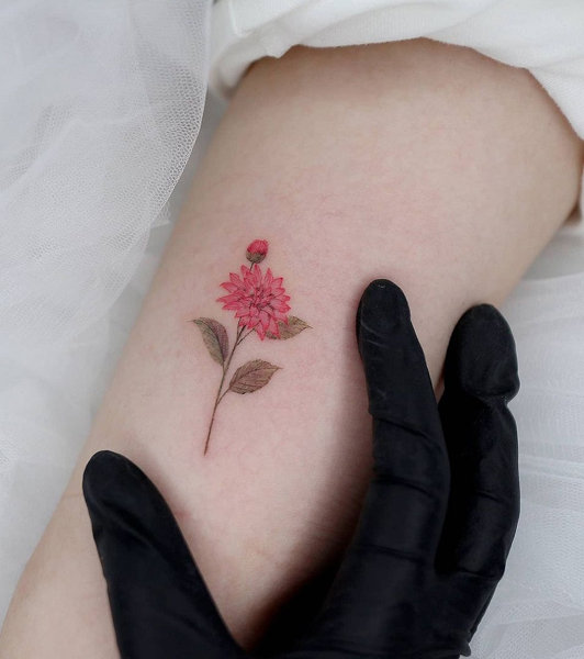 Tiny Red Dahlia Tattoo