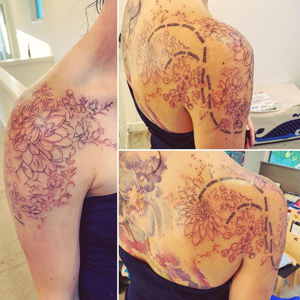 Εκτεταμένο τατουάζ Dahlia Shoulder