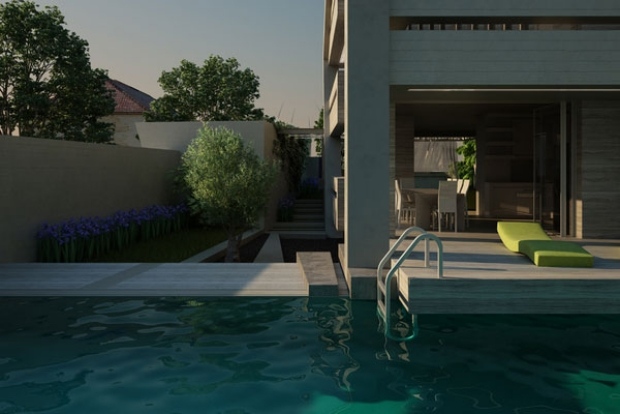 Hus-med-pool-trädäck-design-solstolar-chill-out-zon