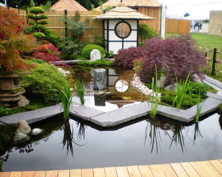 japansk-trädgård-skapa-vatten-källa-buskar-väg-design-idé