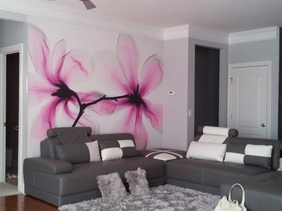 idéer för väggdesign vardagsrum grå soffa