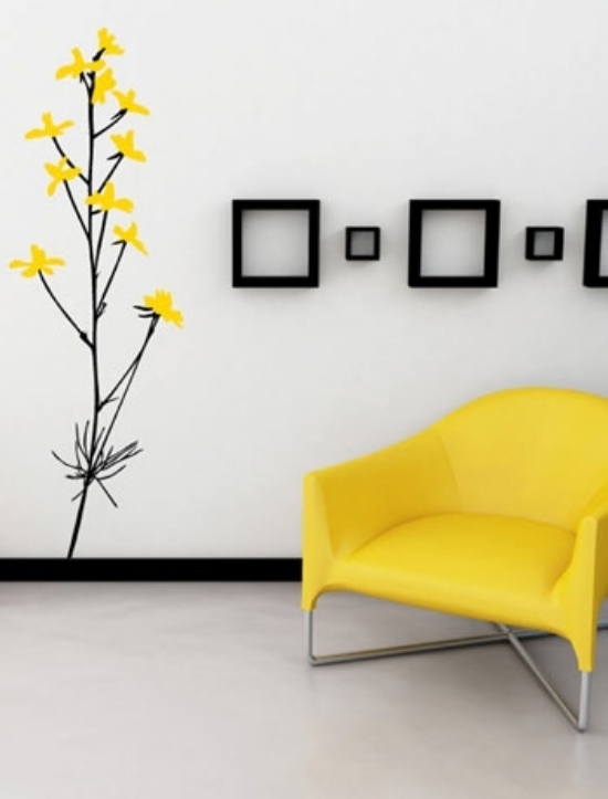 idéer för väggdesign vardagsrum gul färg