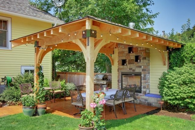 Sekretess skärm trädgård trä pergola solskydd öppen spis