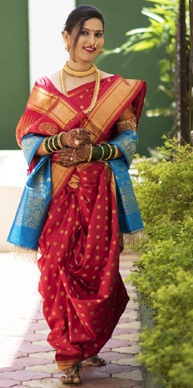 Γάμος Nauvari Saree Full Red