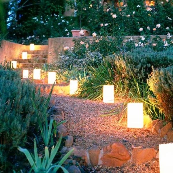 papperslyktor belyser designidéer trädgårdsvägar