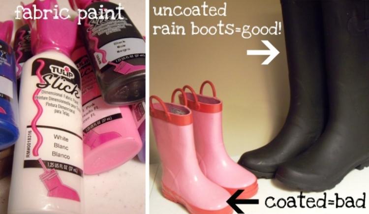 örter-bastelidden-barn-föräldrar-gummistövlar-dekorera-rosa-röd-svart-lättnad-färg-kreativ
