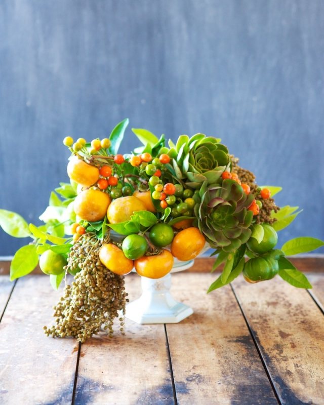 blommor frukt dekoration idéer mandariner kronärtskockor bär