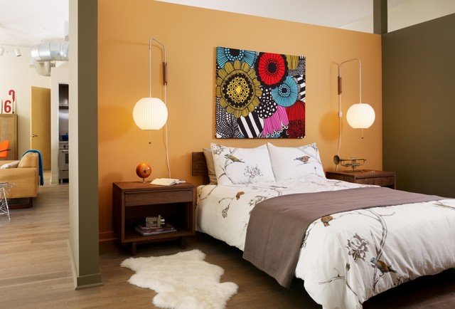 asiatisk zen eklektisk design sovrum fågelmönster