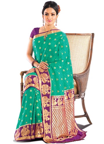 Vihreä Mysore Silk -suunnittelija Sari