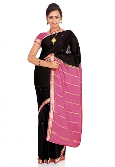 Musta ja vaaleanpunainen Mysore Silk Designer Saree