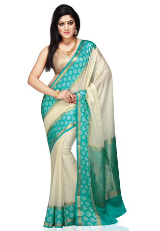 Kerma ja Aqua Blue Mysore Silk Sari