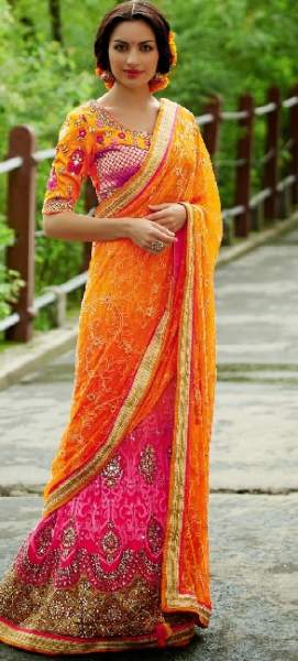 Το Designer Orange and Pink Color Saree