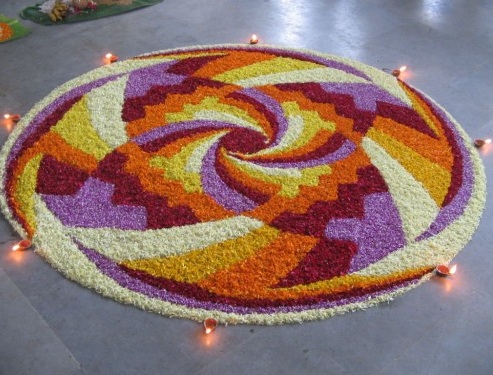 Διαφορετικά πέταλα λουλουδιών και Diyas Rangoli